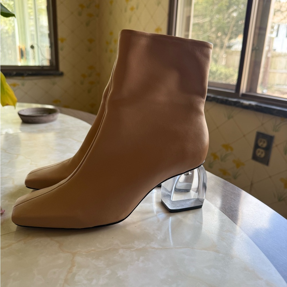 SCHUTZ Tan Heeled Boots with Clear Heel